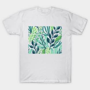 Green sea plant foliage floral pattern background T-Shirt